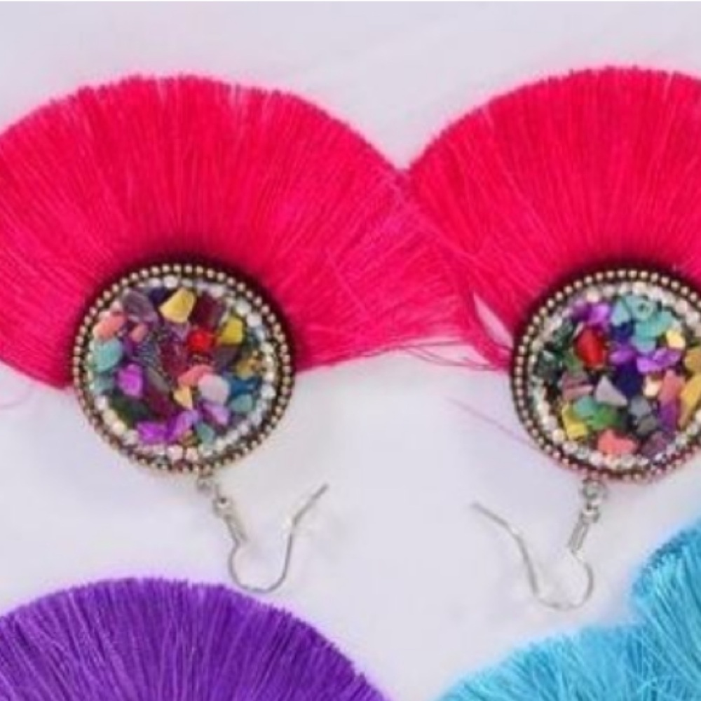 Festive Tassel Earrings Colorful NEW in package from manufacturer.